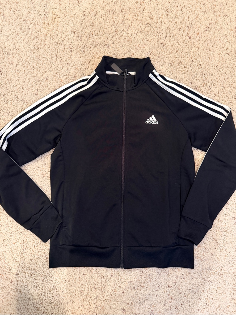 adidas Black Bomber-Style Track Jacket with White Stripes